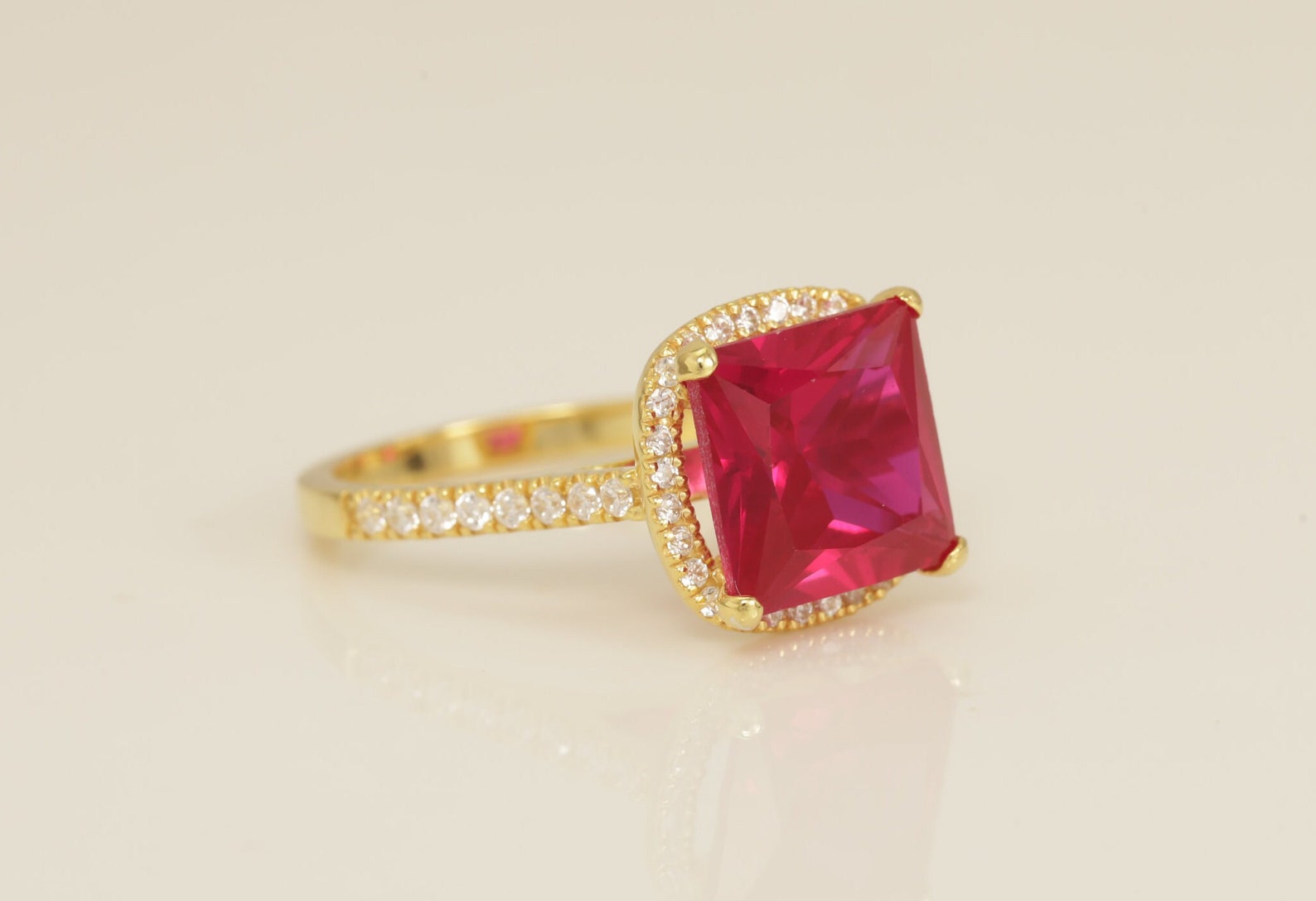 3.0 CT Ruby Engagement Ring, Diamond Halo Ruby Ring, July Birthstone Ring, Anniversary Ring Gift for Her